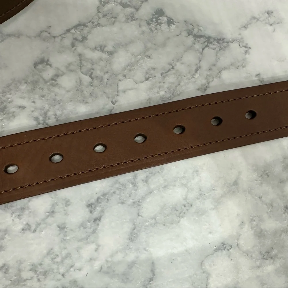 Dickies Belt 50-52 Brown Leather Contrast Stitch Gunmetal Buckle Casual Workwear